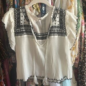 Free People short sleeve embroidered blouse